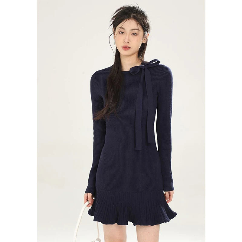 Vintage Bow Knitted Mini Dress