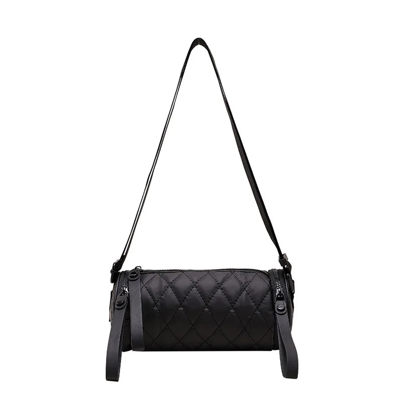Diamond-Quilted Cylinder Bag