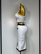 Button Patchwork Bodycon Bandage Two Piece Set