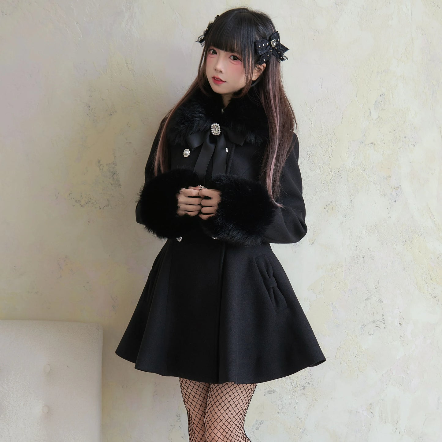 Fur Collar Slim Double-Breasted Woolen Coat