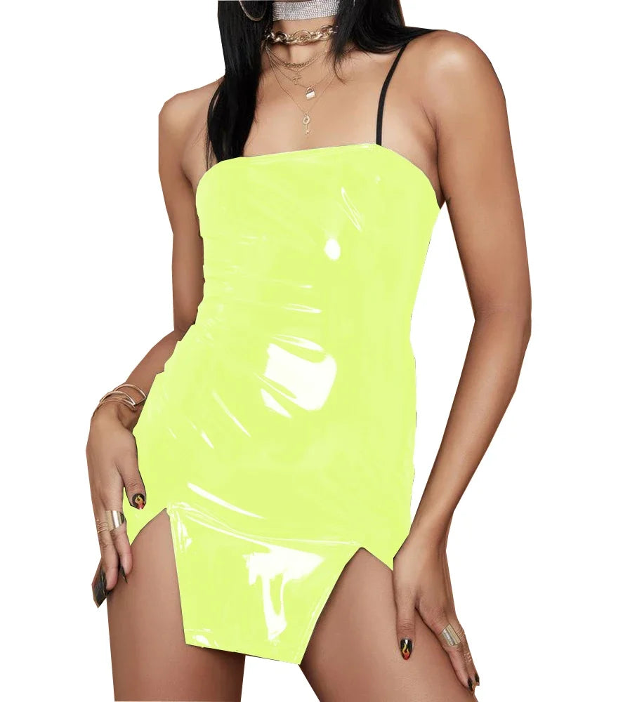 Sleeveless Bodycon PVC Leather Dress