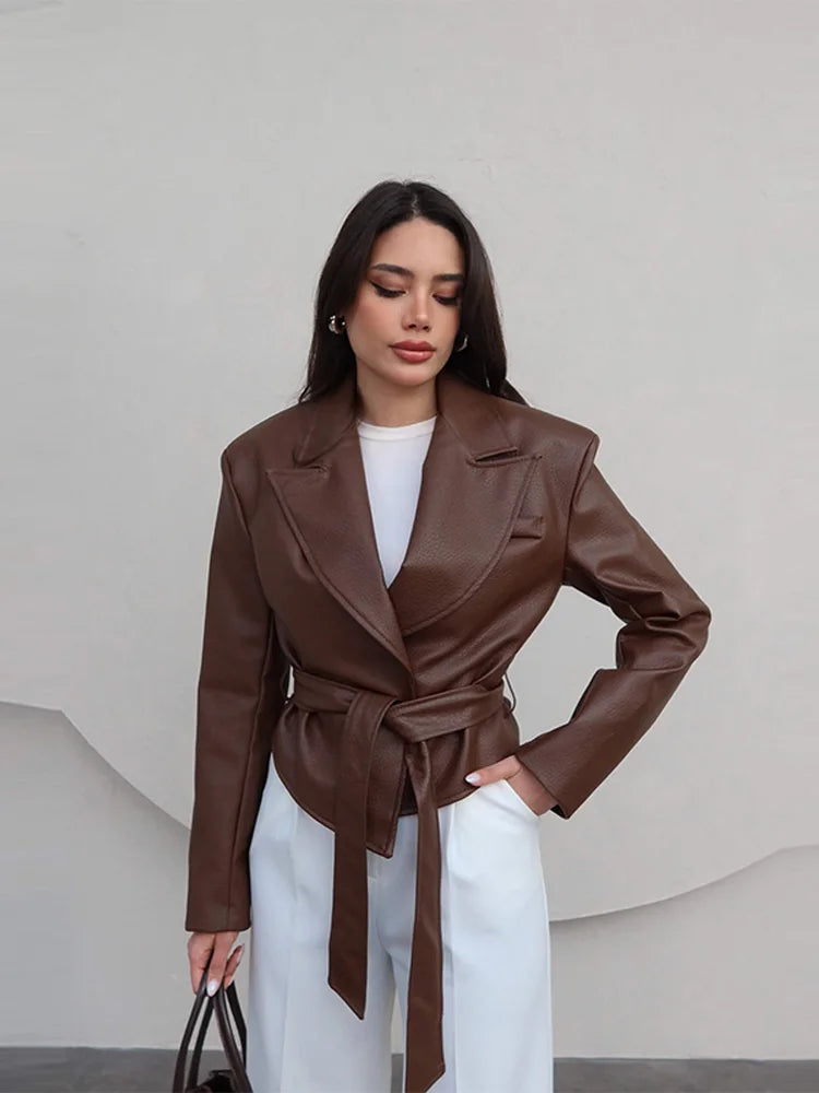 PU Leather Belted Jacket