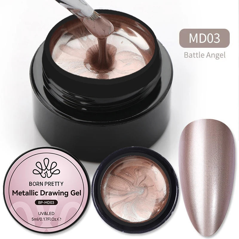 BORN PRETTY 5ML Gold Metallic Gel Polish Sliver Mirror Effect French Design Line Flower Drawing Gel UV Soak Off Varnish Manicure