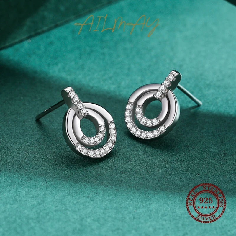 925 Sterling Silver Fashion Round Clear CZ Stud Earrings
