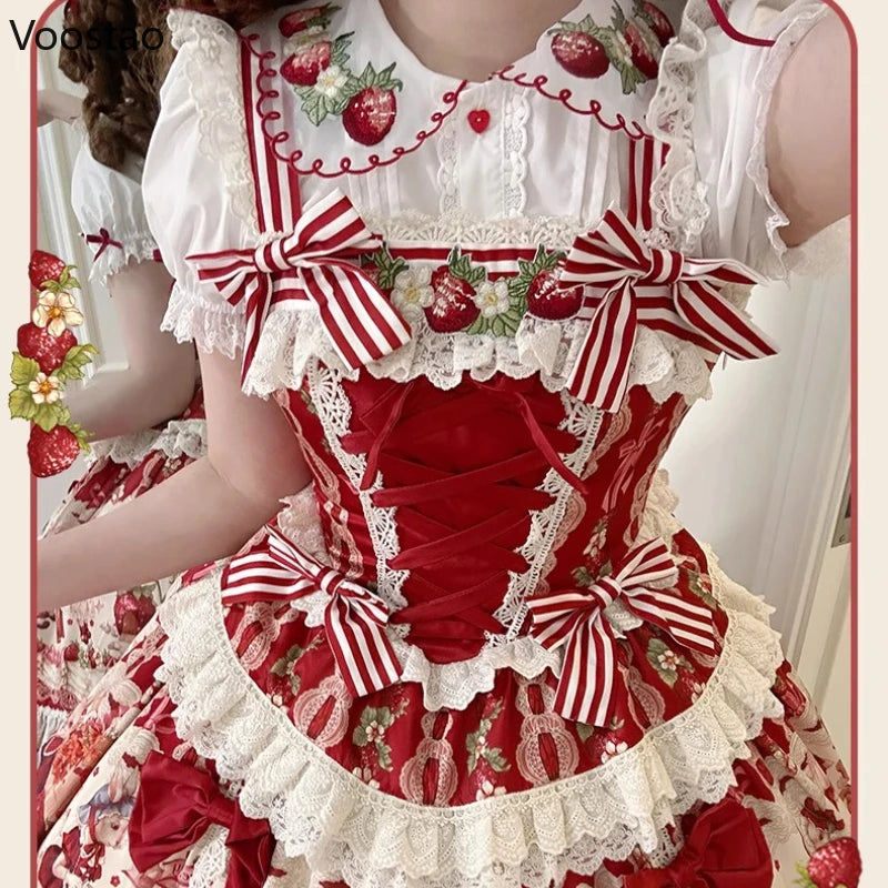 Peter Pan Collar Strawberry Embroidery Blouse
