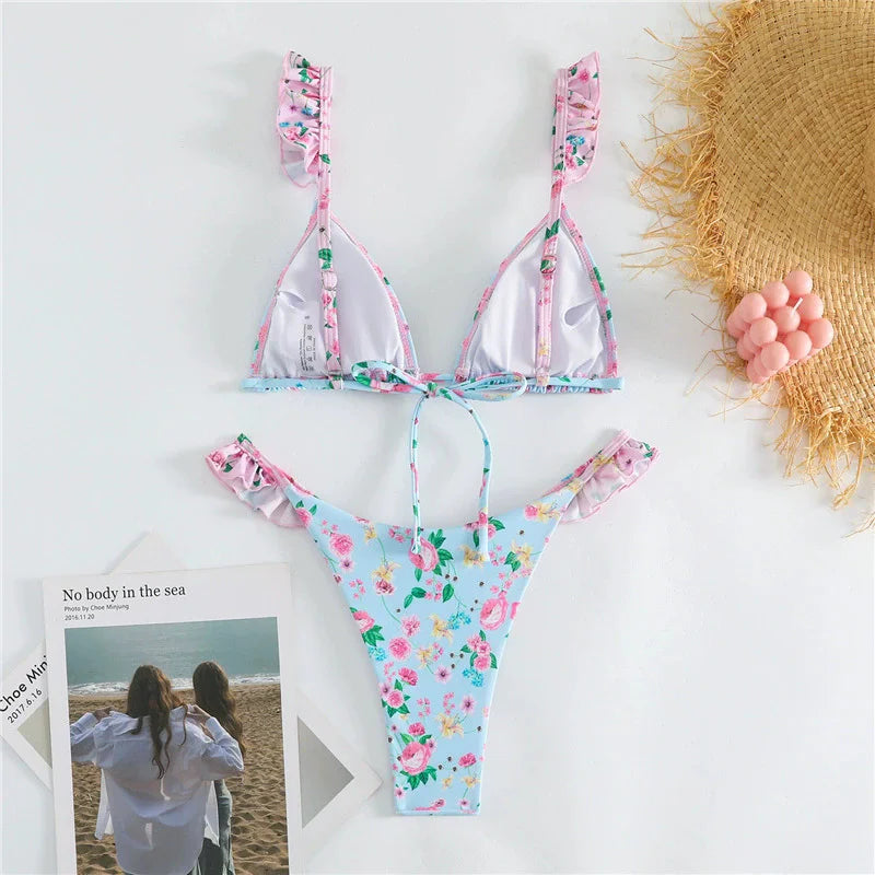 Light Blue Floral Print Bikini