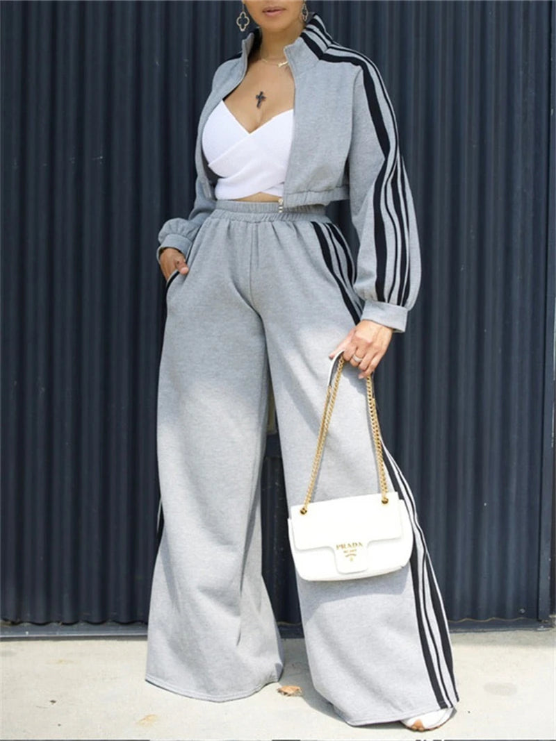 Side Stripe Crop Top + Pant Set