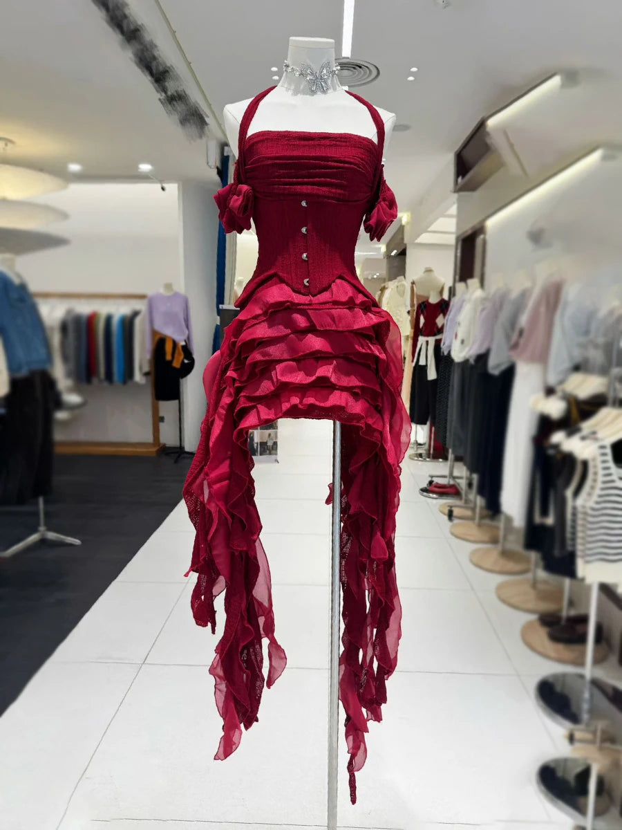 Solid Spliced Tassel Irregular Mini Dress