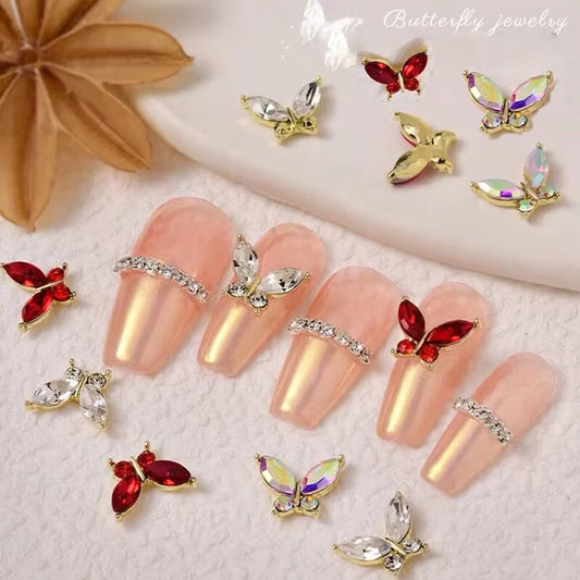 10Pcs Fairy Pink Zircon Nail Art 3D Charms Jewelry Butterfly Shaped Nail Crystal Alloy Decals 11*9mm Rhinestone Nail Decoration*