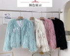 Faux Fox Fur Grass Sequined Tassels Coat
