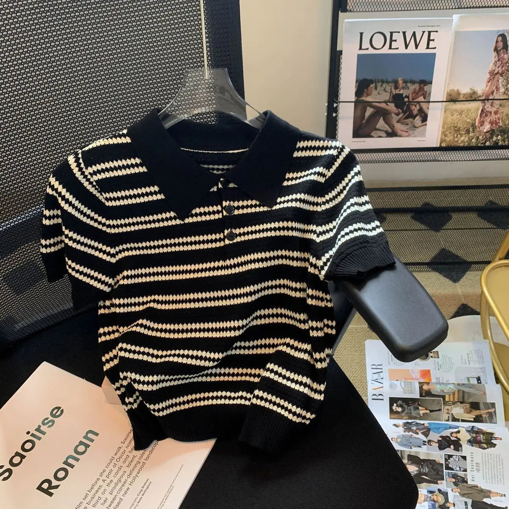 Knitted Stripe Polo