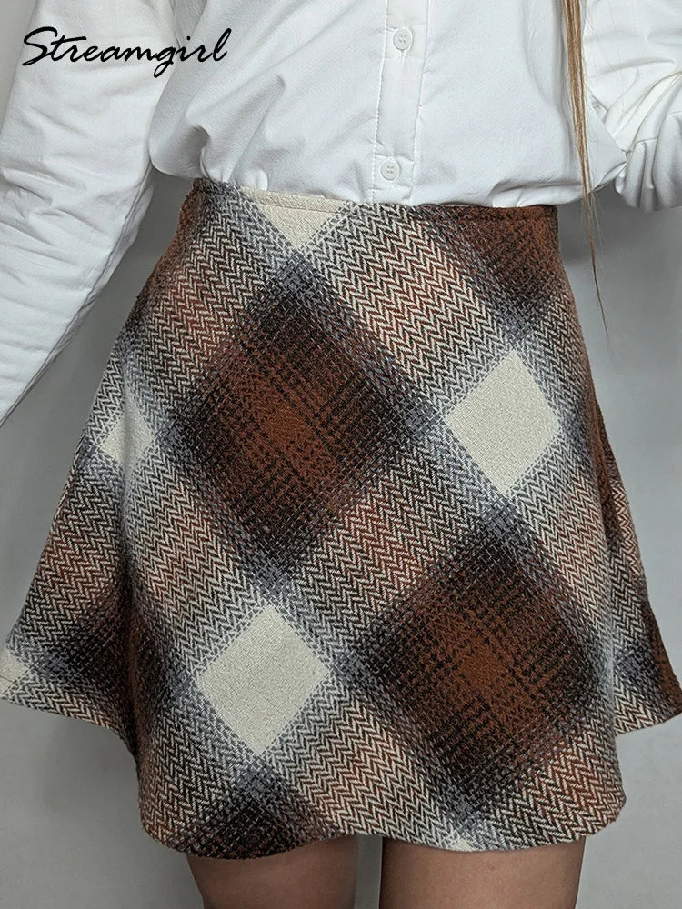 Plaid Woolen Mini Skirt