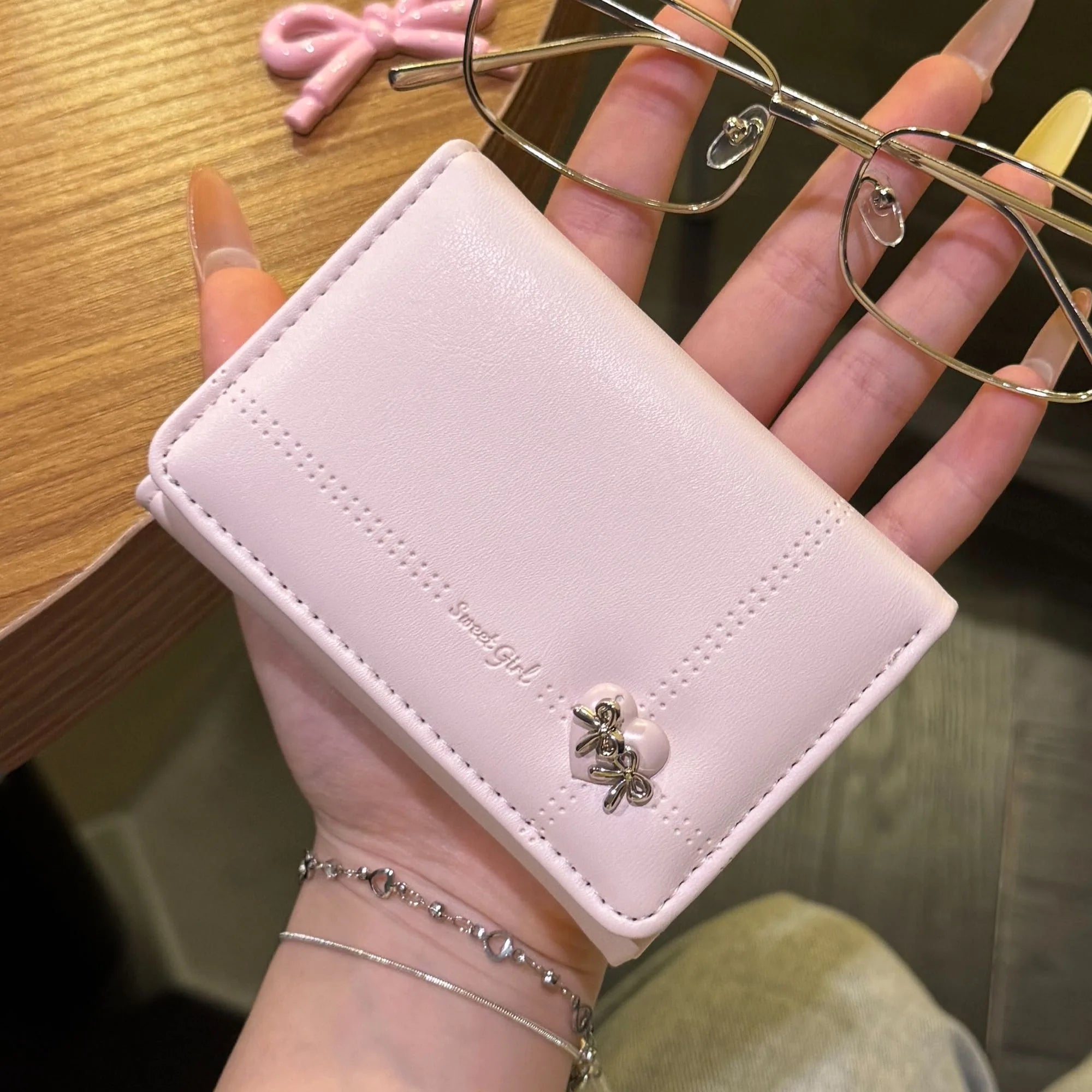 Simple Love Bow Short Wallet
