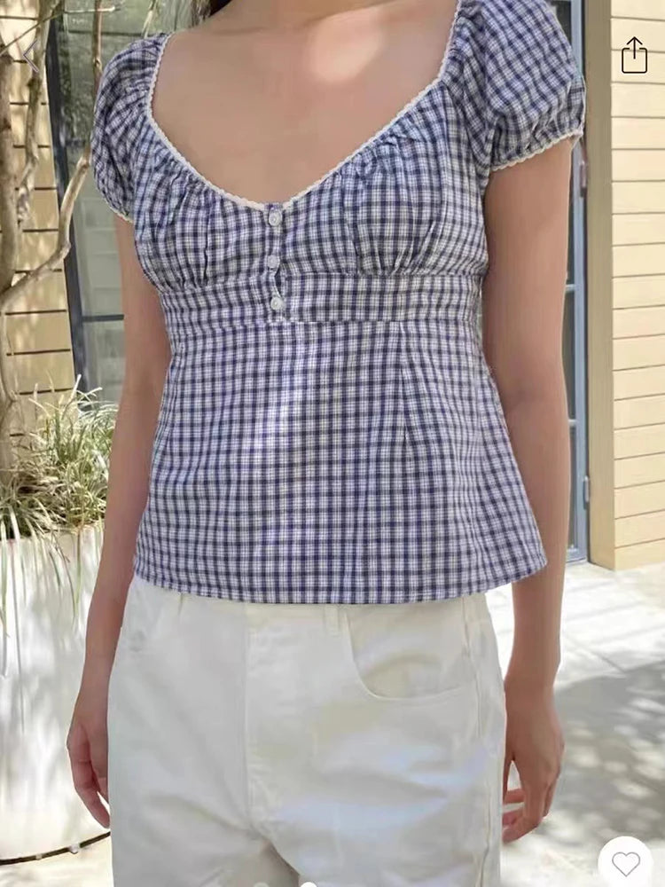 Gingham Puff Sleeve Top
