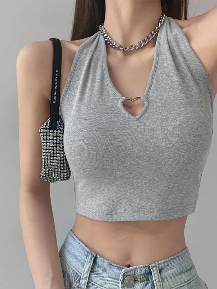 V Neck Hearted Hollow Out Halter Cami