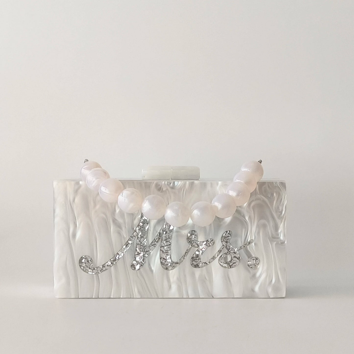 Pearl Marble White Letter Name Mrs Acrylic Box Evening Clutch Purse Womenunique PVC Long Female Mini Purses Wedding Party Bags