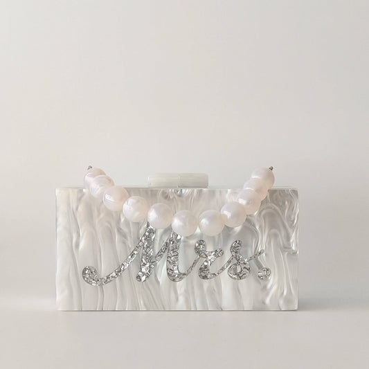 Pearl Marble White Letter Name Mrs Acrylic Box Evening Clutch Purse Womenunique PVC Long Female Mini Purses Wedding Party Bags