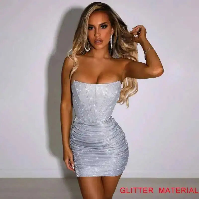 Giyu Bodycon Glitter Strapless Mini Dress