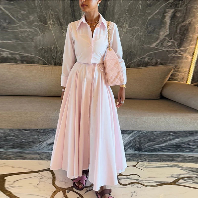 Solid Shirt Skirt Set