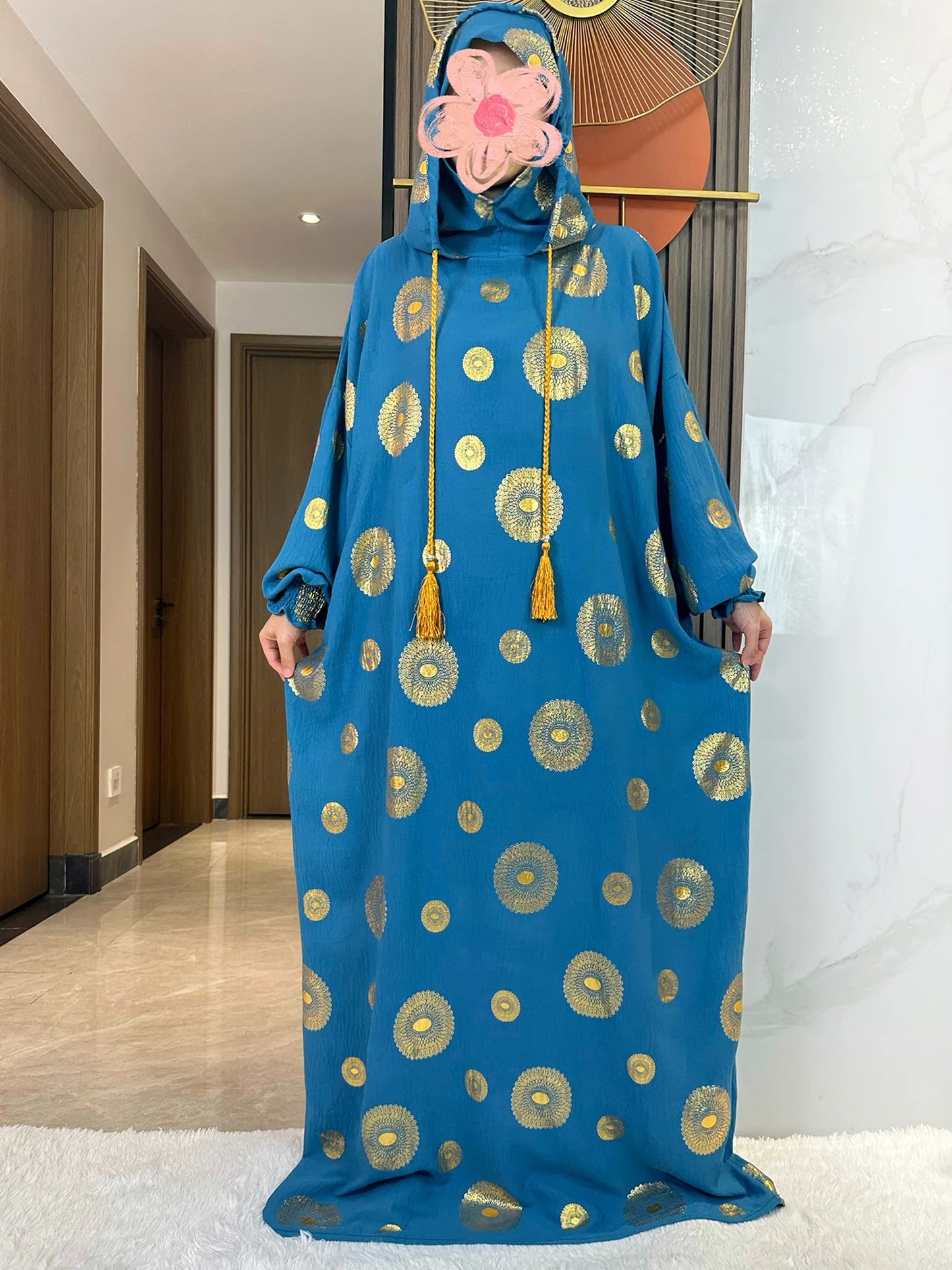 New Cotton Ramadan Muslim Two Hat Abaya Dubai Turkey Islam Prayer Clothes Gold Dust Shinning Embroidery Islam Women Dress Kaftan