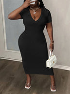 Short Sleeve V Neck Dress
