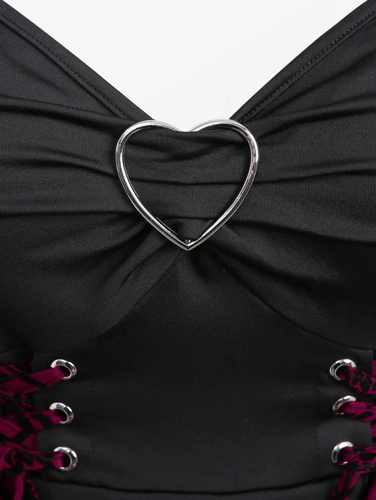 Floral Flocking Tulip Hem Layered Ruffles Lace Up Ruched Heart Buckles Tank Top