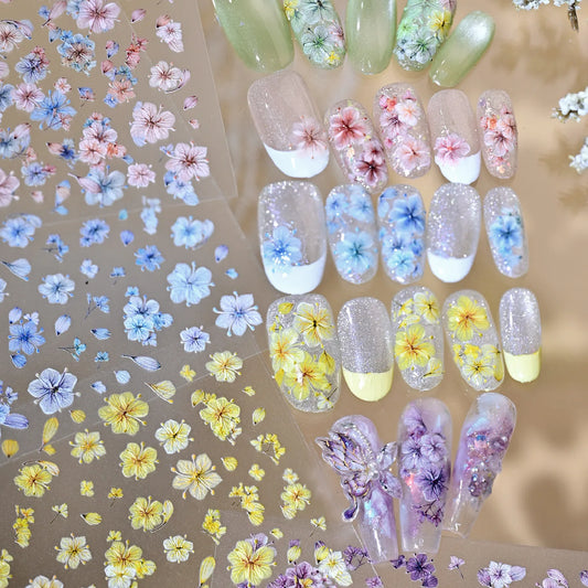 5D Relief Colorful Simulated Flower Nail Art Stickers 3D Embossed Lifelike Dry Petal Florets Decals Manicure Accessories