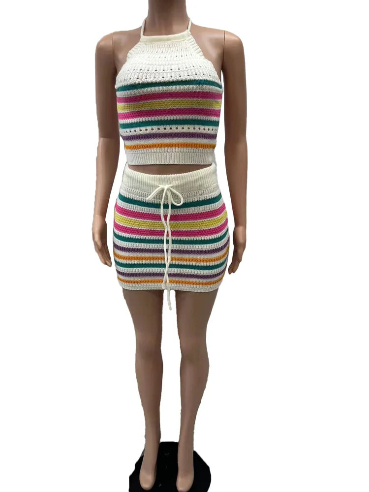 Striped Knittng Two Piece Set