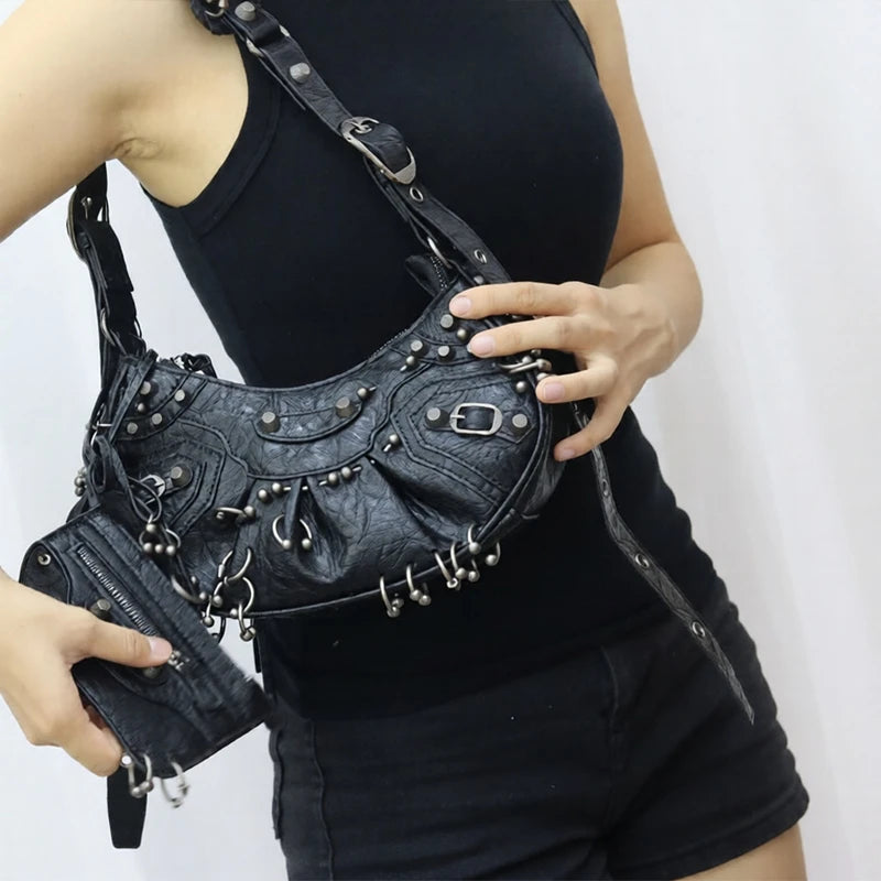 Cropped Studded Motorcycle Bag