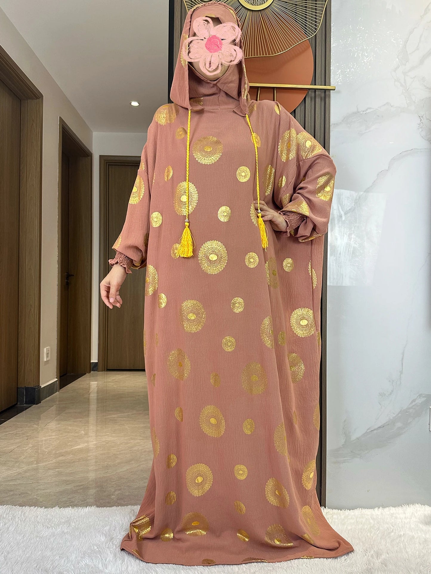 New Cotton Ramadan Muslim Two Hat Abaya Dubai Turkey Islam Prayer Clothes Gold Dust Shinning Embroidery Islam Women Dress Kaftan