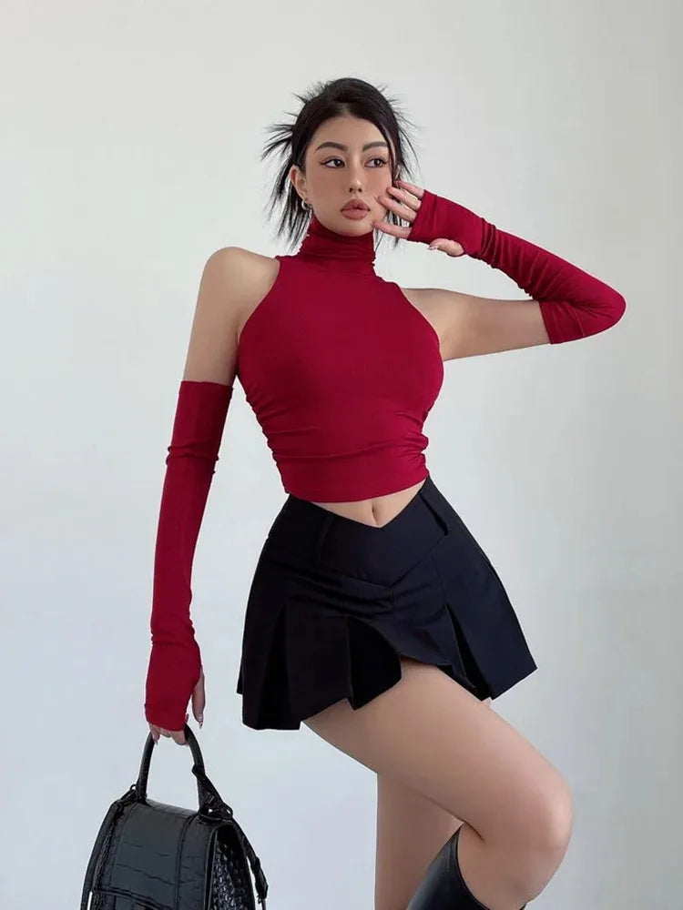 High Neck Pleated Crop Top