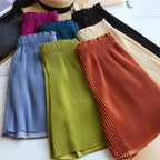 Elastic High Waist Pleated Shorts