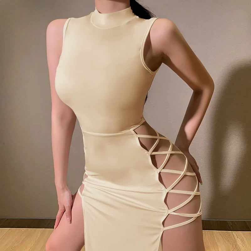 O-neck Cross Bandage Dress