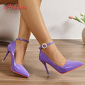 Aphixta Crystals Pearl Belt Round Buckle Stiletto Heels