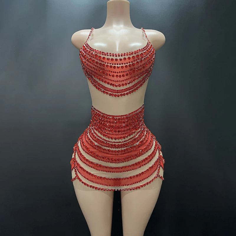 Mesh Rhinestones Dress