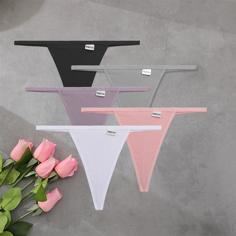 FINETOO 5PCS/Set Sexy G-string S-XL Cotton Girls Panties Women's Pantys Female Underpant Ladies Thong Lingerie Bikini Underwear