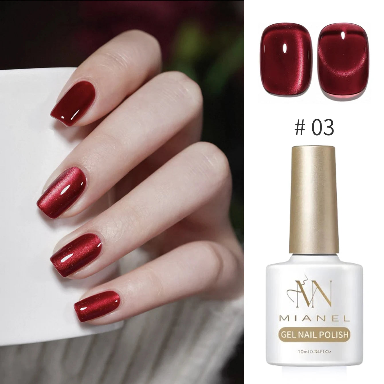 10ML 1-8PCS Red Cat Eye Nail Polish Red Nails 2026 New Cherry Wine Deep Red Glass Bead Magnet Cat Eye Spear Crystal Gel