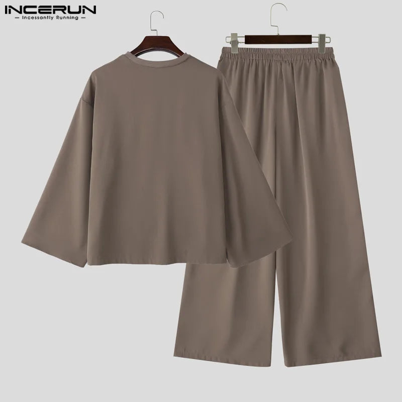 Solid Color O-neck Long Sleeve T Shirt & Pants Set