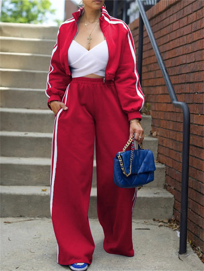 Side Stripe Crop Top + Pant Set