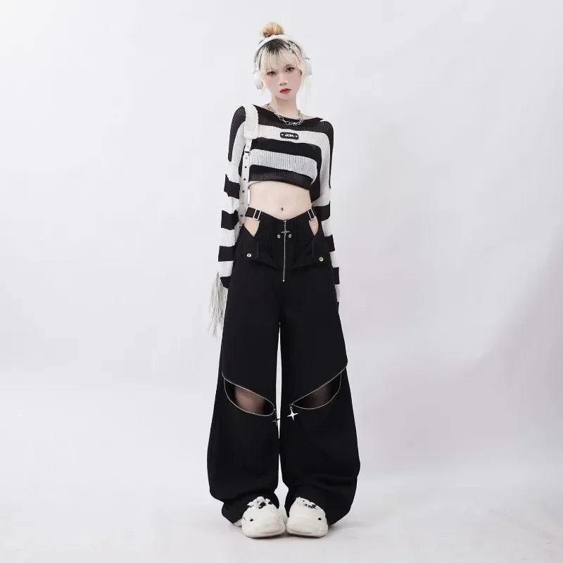 Star-Zipper Wide-Leg Pants