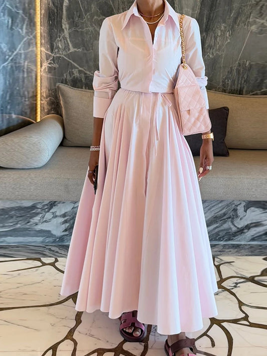 Solid Shirt Skirt Set