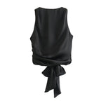 Tied Satin Back Open Crop Blouse