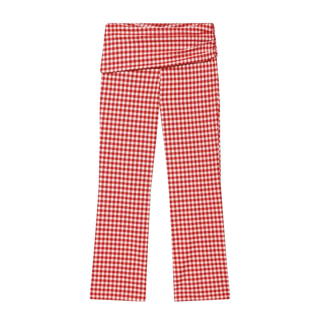 Classic Gingham High-Neck Crop Top & Trouser Set
