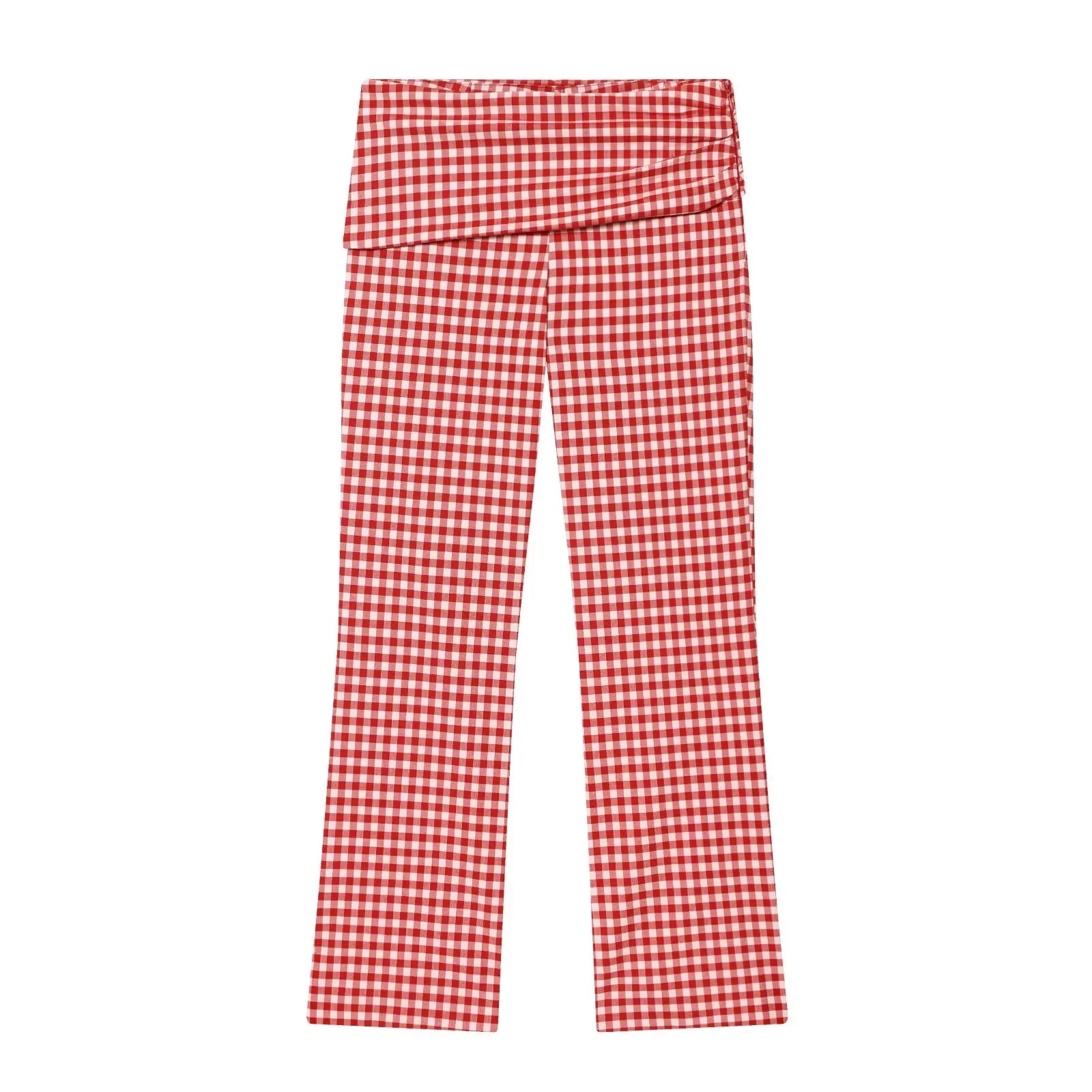 Classic Gingham High-Neck Crop Top & Trouser Set