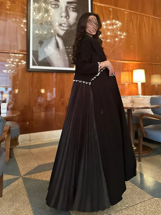 Eid Muslim Pearl Abaya for Women Beading Ramadan Cardigan Pleated Long Dress Morocco Kaftan Long Abayas Dubai Robe Jalabiya 2026