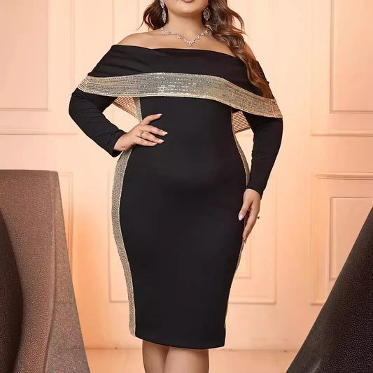 Long Sleeve One Shoulder Glitter Dress