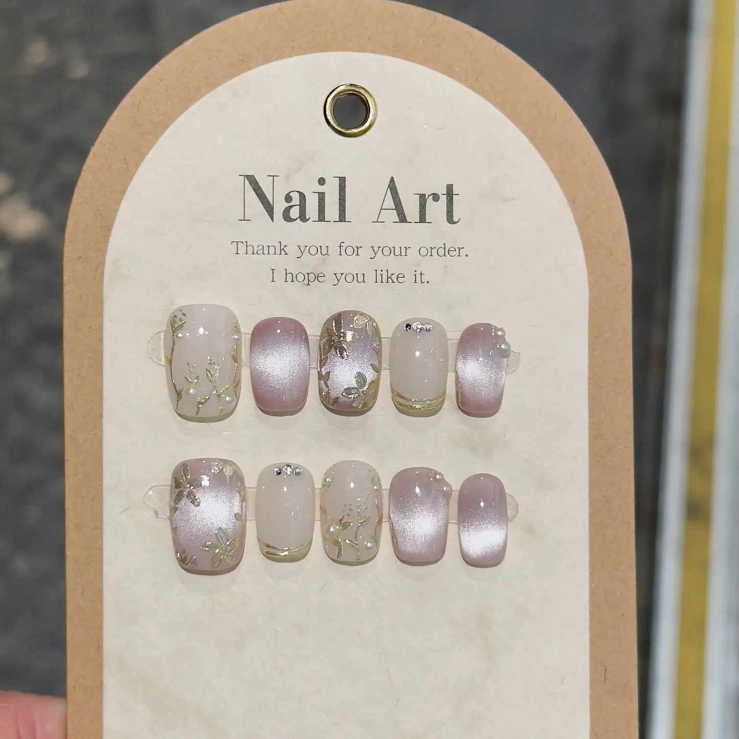 10pc Blue Cat Eye Handmade Press on Nails Flower Fake Nails False Nails Artificial Nail Wearable Detachable Nail Tips Art Uñas