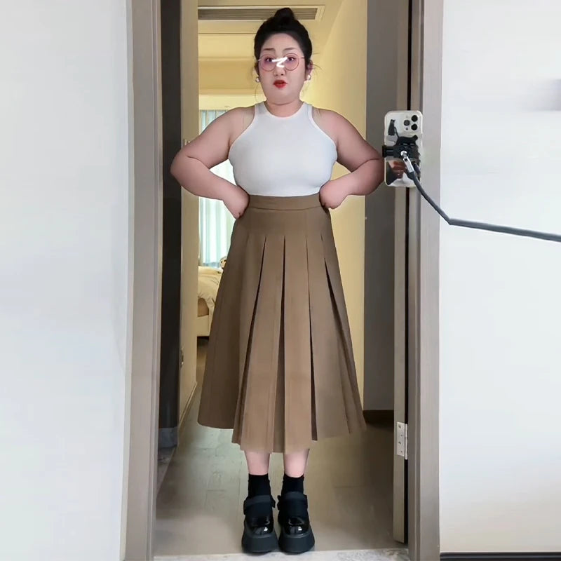 Midi A-Line Pleated High Waist Skirt