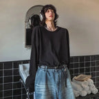 Round Collar Solid Color Casual Tee