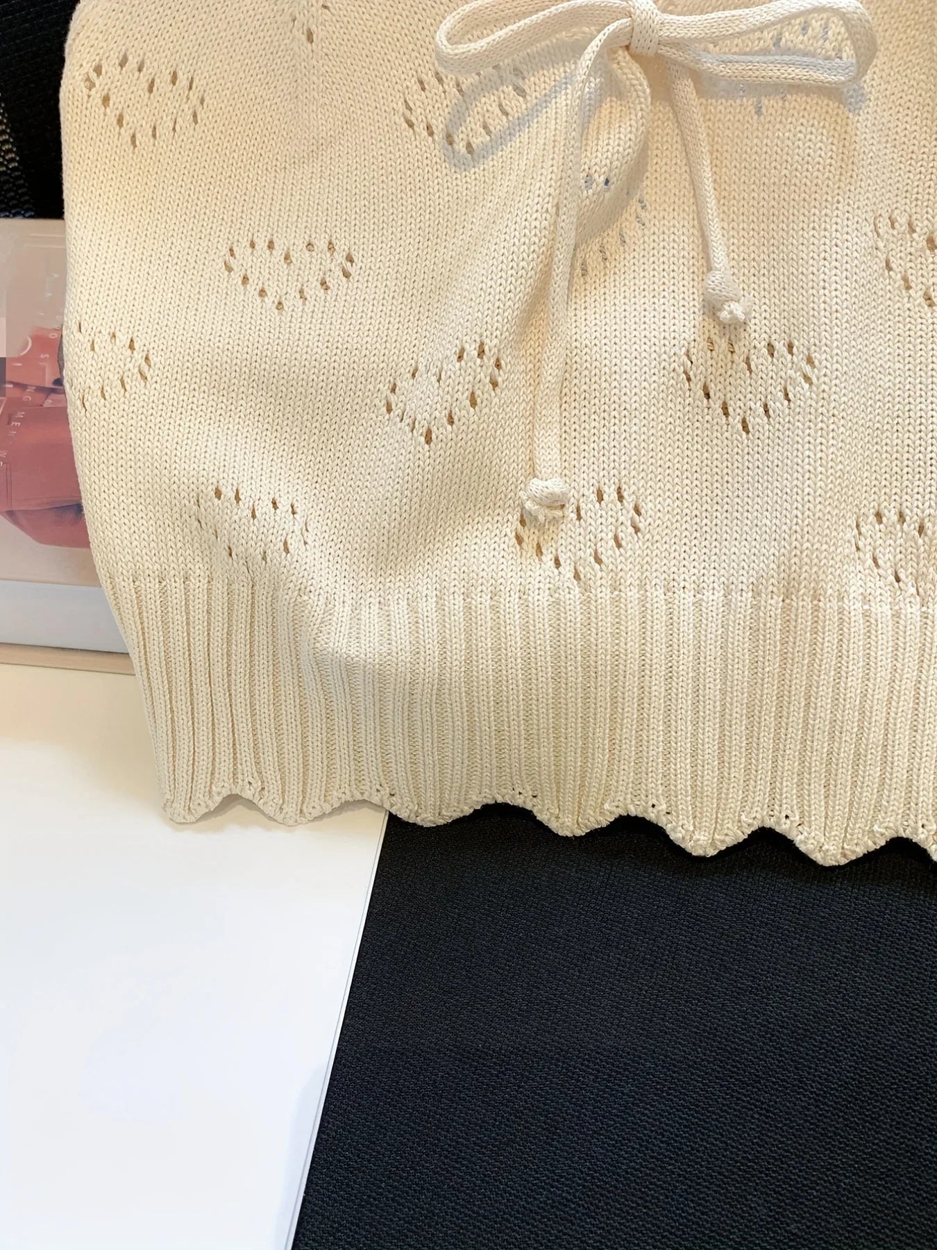 Solid V-Neck Eyelet Spaghetti Top